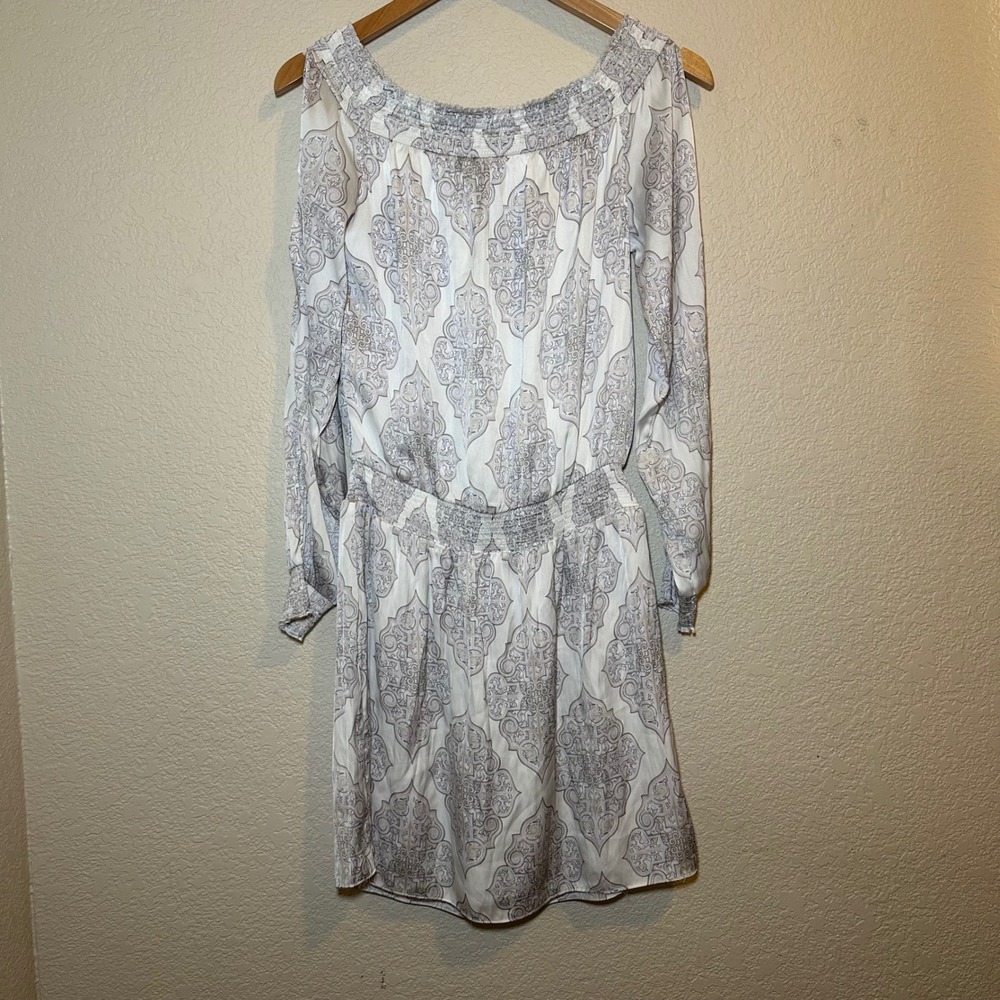 White House Black Market S Blouson Mini Dress Medallion Print Off Shoulder Boho